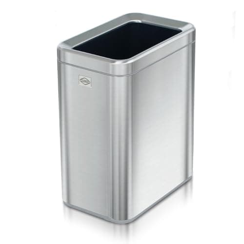 Clorox Slim Open Trash Can - 2.6 Gallon (10 Liter) Small Metal Waste Basket with Removable Bucket for Narrow Spaces - Stainless Steel Garbage Bin for Bathroom, Bedroom, or Office