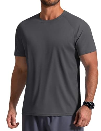 COOFANDY Men's Rash Guard Swim Shirt UPF 50+ Short Sleeve Sun Protection T Shirt Summer Cooling Quick Dry T Shirts Dark Gray