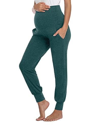 AMPOSH Women's Maternity Pants Stretchy Lounge Workout Sweatpants Casual Loose Comfy Pregnancy Joggers with Pockets(Heather Hunter Green, XXL)