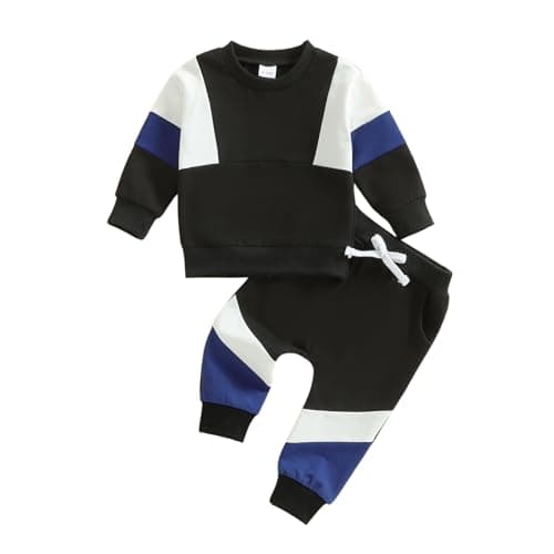 Kupretty Toddler Baby Boy Color Block Sweatshirt Pants White Royal Blue 12M
