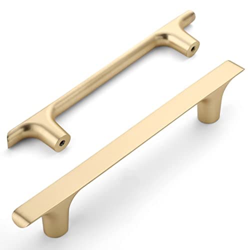 Amerdeco 10 Pack Brushed Gold Cabinet Pulls, 5 Inch(128MM) Hole Centers, Zinc Alloy & Brass, Kitchen Cabinet Handles, Cupboard Handles, Drawer Pulls, ZH0028