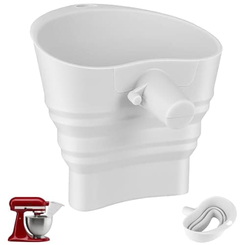 Tolvenza Flour Funnel for KitchenAid Stand Mixer, Foldable Silicone Attachment Compatible with Artisan KSM150 4.5-5 Quart Tilt-Head, Easy Pour Funnel for Flour and Liquid Ingredients, White