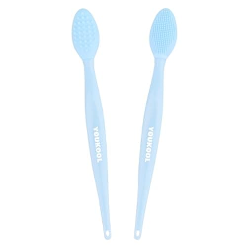 Lip Scrub Brush,Double-Sided Silicone Exfoliating Lip Brush Tool for Smoother and Fuller Lip Appearance,Blue,2pcs