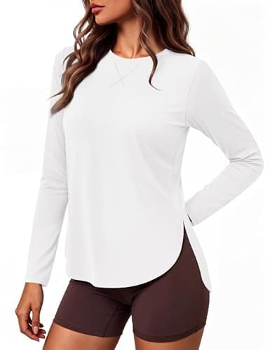 MAGCOMSEN Women UPF50 Sun Protection Shirt Long Sleeve Moisture Wicking Tops Lightweight Athletic Yoga Gym Top,White,S