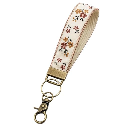 NNCEVM Boho Embroidered Fabric Wristlet Keychain for Women, Cute Wrist Key Chain