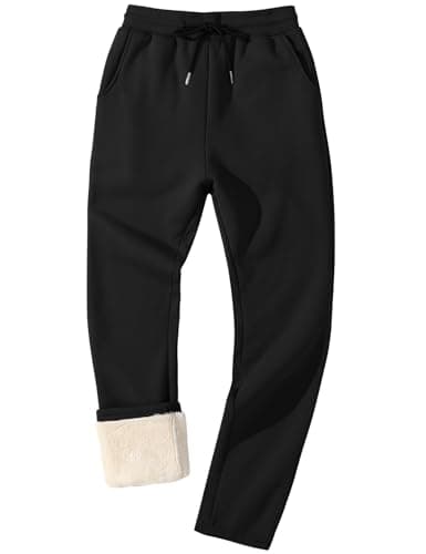 Flygo Men's Fleece Lined Sherpa Sweatpants Winter Warm Pants Open Bottom Jogger Sweat Lounge Athletic Pant Black XS