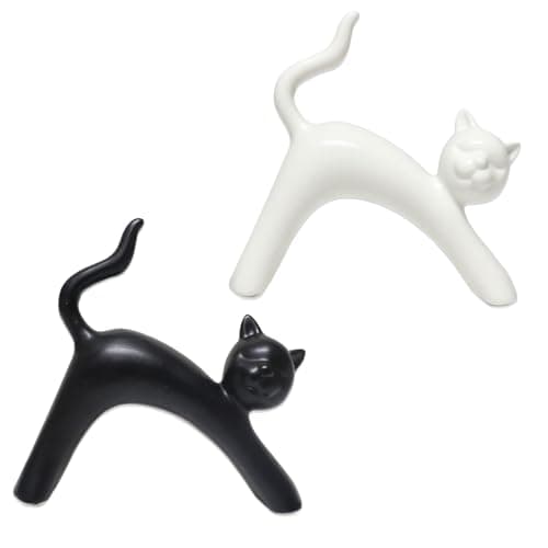Zerzsy Ceramic Cat Statue, 2-Pack Black and White Kitten Figurine