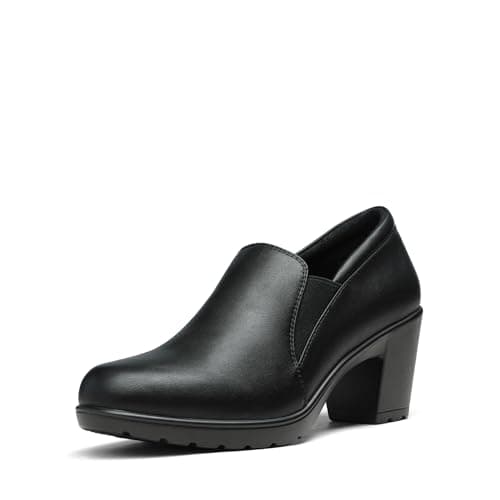 DREAM PAIRS Women's Low Chunky Block Heels Pumps Comfortable Slip-on Heeled Loafers Dress Work Shoes for Office Business LOLA,Size 7,Black,DPU214