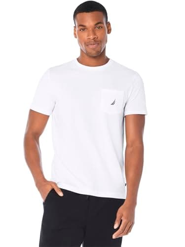 Nautica Mens Solid Crew Neck Short-Sleeve Pocket T-Shirt Fashion t Shirts, White, Medium US