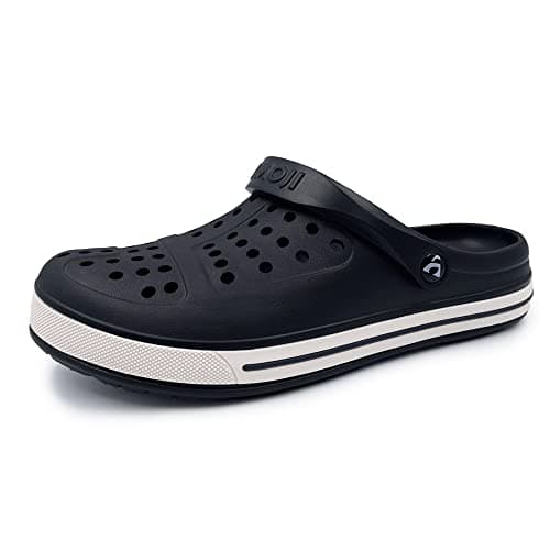 Amoji Men's Gardening Shoes Women's Garden Clogs Yard Shoes Adult CL1820 Blackwhite 15 Women/13.5 Men