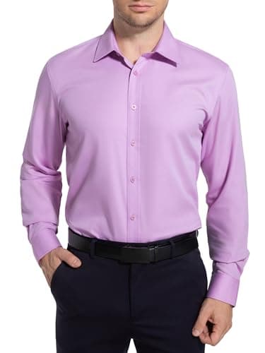 LUIGRAD Men’s Dress Shirt Stretch Stain Shield Button Down Shirt Long Sleeve Button Up Shirt (Light Purple,S)