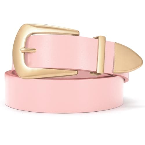 SUOSDEY Women's Leather Belts for Jeans Pants, Vintage Western Belt with Gold/Silver Buckle pink