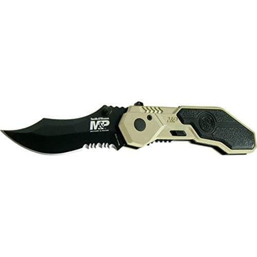 Smith & Wesson M&P SWMP1BSD 7.1in S.S. Assisted Folding Knife with 2.9in Serrated Clip Point Blade and Aluminum Handle for Tactical, Survival and EDC,Black