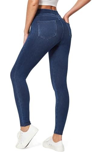 IUGA Stretchy Jeans for Women High Waist Jeggings Tummy Control Skinny Jeans Pull on Leggings with Pockets Trendy Casual(Regular, Dark Blue, X-Large)