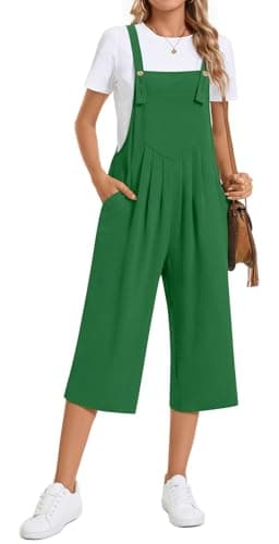 TAOHUADAO Womens Adjustable Jumpsuits Casual Wide Leg Overalls Summer Boho Sleeveless Loose Rompers with Pocket 2XL, Dark Green