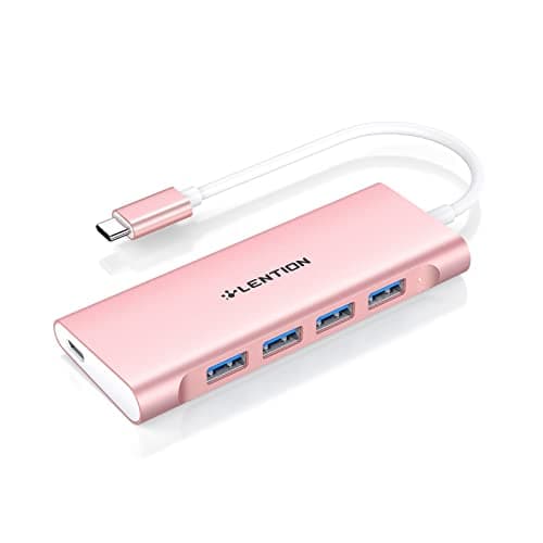LENTION USB C Hub with 4 USB 3.0 & Type C Charging Compatible 2025-2016 MacBook Pro, 2025-2018 Mac Air, New Surface, Chromebook, More, Stable Driver Certified Type C Multiport Adapter (Rose Gold)