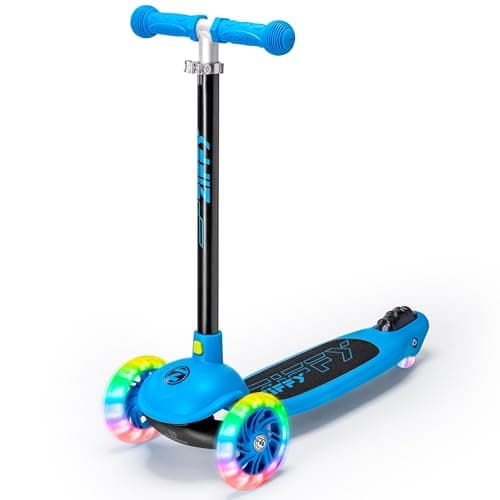 JOVA ZIFFY 3 Wheel Scooter for Kids 3-5, Kick Scooters with LED Light-Up Wheels for Boys and Girls, 5 Adjustable Height and Lean-to-Steer Design, Support up to 110 lbs, Blue
