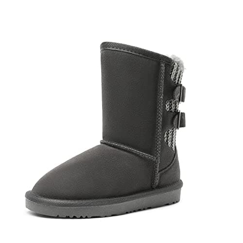 DREAM PAIRS Girls Boys Winter Boots Faux Fur Lined Mid Calf Kids Snow Tall Shoes FuzzyChic Kid's Buckle for Little Kid/Big Kid,Size 10 Toddler,Grey,SWEATY-BUCKLE-K