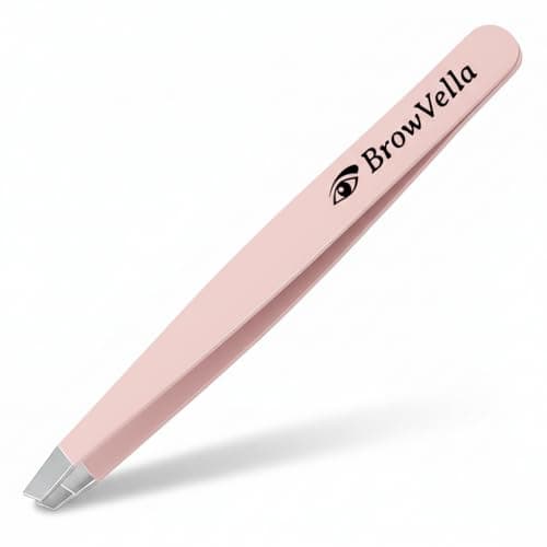 BrowVella Precision Slant Tip Tweezers for Eyebrows - Pink