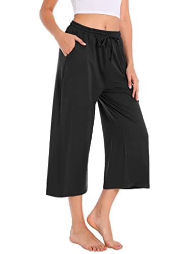 Annenmy Wide Leg Pants for Women Summer Capri Pants,Cropped Running Exercise Pants Quick Dry Loose Fit with Side Pockets Plus Size Gym Shorts Women Workout Black XXL