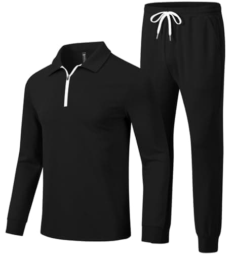 MoFiz Men's Tracksuit Sweat Suits Sets Track Suits 1/4 Zip Long Sleeve Jogging Sets Solid Pants Casual Outfits (Black,XX-Large)