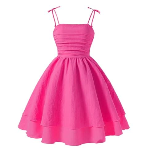 Ohrwurm Tween Girls Dresses Girls Smocked Ruched A Line Swing Dress Spaghetti Strap Layered Tie Shoulder Casual Beach Midi Sundress Rose Pink 11-12Y