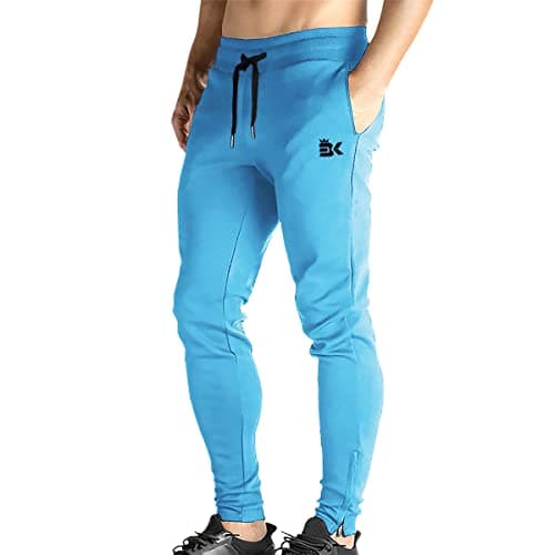 BROKIG Mens Joggers Tapered Workout Gym Pants Ankle Zips,XXL,Light Blue