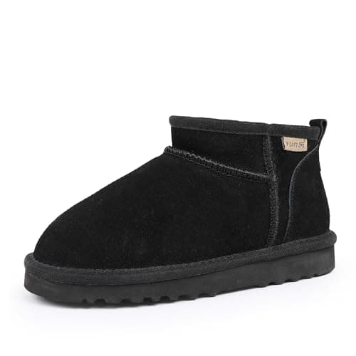 FANTURE Kids Snow Ankle Boots,Genuine Cow Suede Leather,912.L.Black-28