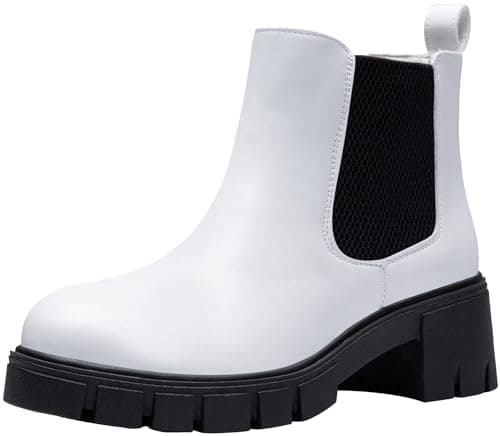 Vepose Women's White Chunky Platform Chelsea Ankle Boots, Size 6, 936