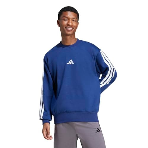 adidas Men's Essentials 3-Stripes Fleece Sportswear Sweatshirt, Dark Blue/White, Large