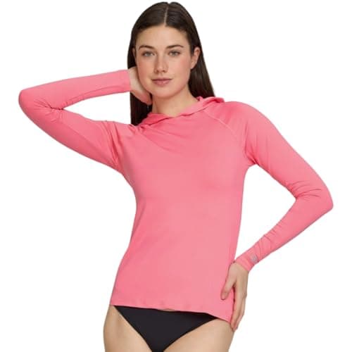 Champion Rash Guard for Women with Hood, Long Sleeve Hoodie Swim Shirts for Women, Quick Dry UPF 50+ SPF Sun & UV Protection Pink