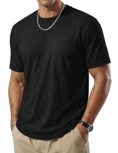 TACVASEN Black T Shirts for Men Pocket Short Sleeve Crewneck Soft Tee S