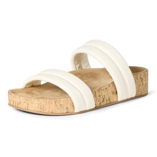 Amazon Essentials Women's Slide Cork Sandals with Cradling Moulded Footbed, Faux Leather, White, 8.5