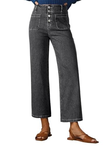 Sidefeel Women's Wide Leg Jeans High Waisted Stretchy Zimbaplatinum Straight Leg Jeans Buttoned Loose Denim Pants with Pocket Gray Size 18