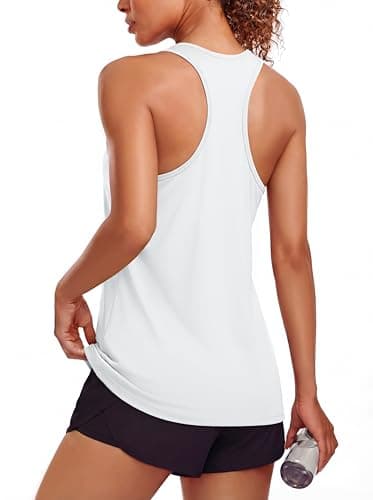 MAGCOMSEN White Tank Tops for Woman Racer Back Workout Tanks Summer Tops Moisture Wicking Dry Fit Running Tennis Tops S