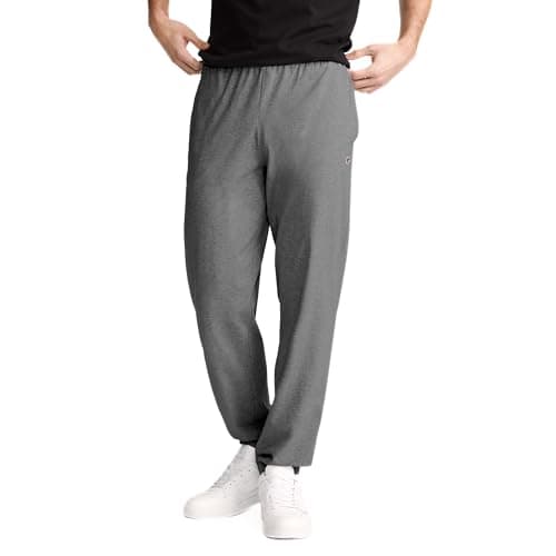 Champion Men's Cinched-Bottom Lounge Pants, Standard Fit, Lightweight 100% Cotton, Available in Regular and Big & Tall, Granite Gray Heather, Small