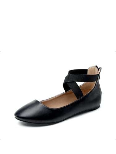DREAM PAIRS Women's Comfortable Fashion Elastic Ankle Straps Flats Shoes,Size 7.5,Black/Pu,Sole_Stretchy