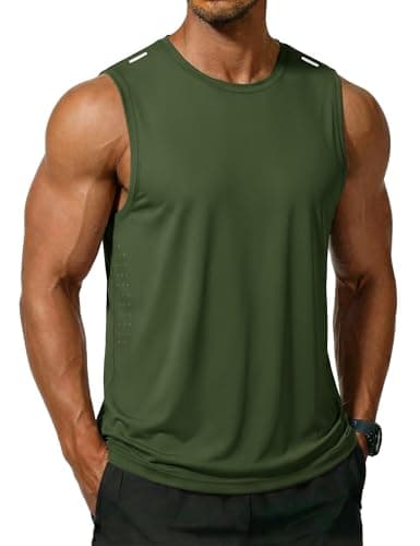 MAGCOMSEN Mens Tank Top Quick Dry Workout Gym Sleeveless Shirts Army Green