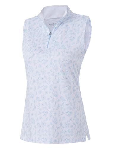 M MAELREG Women Golf Shirts Sleeveless UPF 50+ Tennis Polo Zip Up Quick Dry Print 1/4 Zip Collar Workout Tank Top
