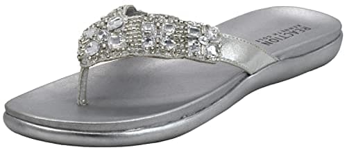 Kenneth Cole REACTION Women's Glam-Athon Thong Sandal, Silver, 7