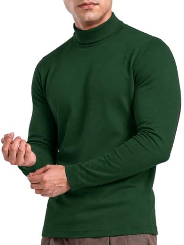 URBAN BUCK Men Turtleneck Long Sleeve Slim Fit Shirt - Premium Soft Cotton Warm Winter Pullover Fitted Sweater Kyle Green (S)