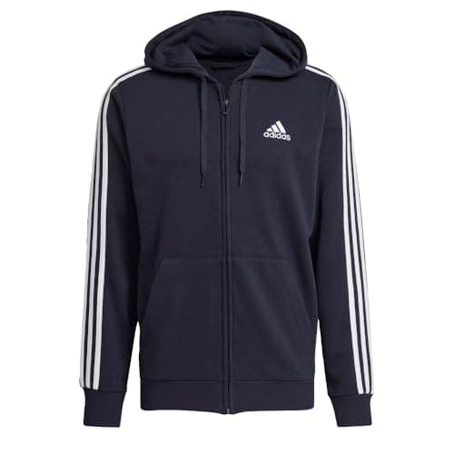 adidas mens Essentials French Terry 3-stripes Full-zip Hoodie Ink/White Small