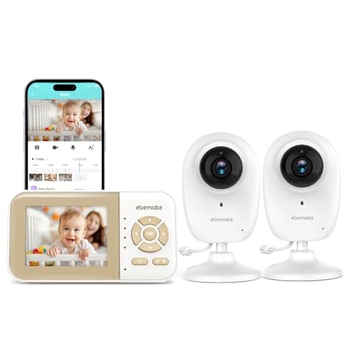 ebemate Smart Baby Monitor with Dual Cameras, 2.8" Screen, 1500ft, Local SD & Cloud Storage, AI Cry Detection, Sleep Tracker, Lullabies, Two-Way Audio, Secure Baby Camera for Home