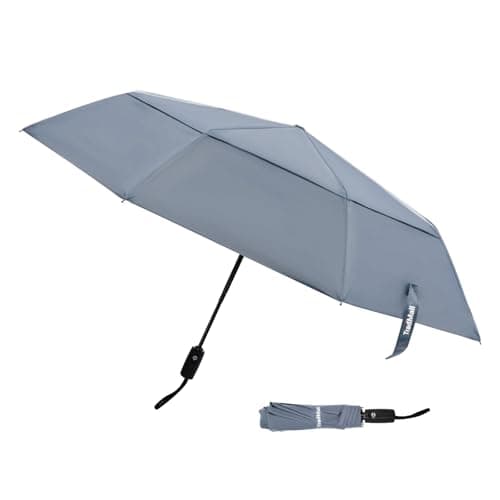 TradMall Travel Umbrella, 42 Inches Double Vented Canopy Windproof Automatic Strong Compact Folding Umbrellas for Rain Women and Men, Gray