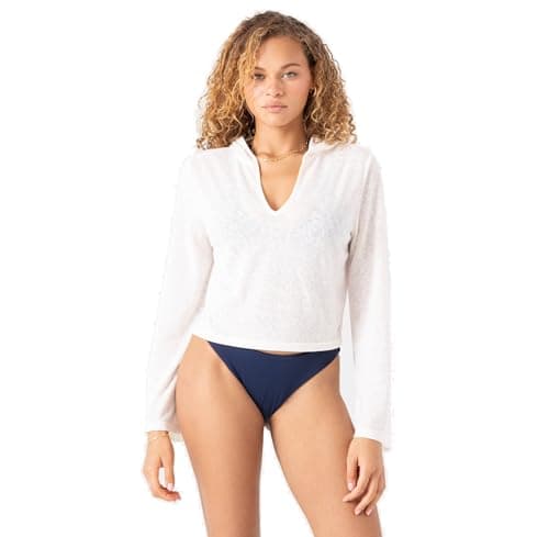 Roxy Swim Beach Cover-Up Hoodie Sweatshirt – Long Sleeve Hooded Swim Coverup for Beach, Pool, Surf & Resort, Egret, X-Large