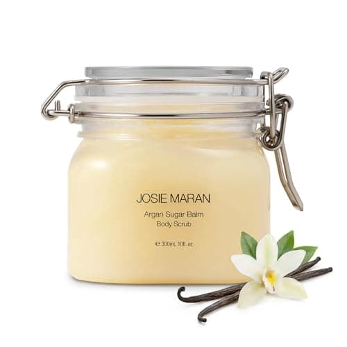 Josie Maran Argan Sugar Balm Body Scrub - Exfoliating Sugar Scrub with 100% Pure Argan Oil & Coconut Oil - Softens, Smoothes & Hydrates Dry Skin - Vegan + Cruelty Free - Vanilla Bean (10 oz)