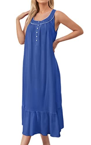 MZROCR Cotton Nightgowns for Women Soft Sleeveless Night Gown for Adult Women Ruffle Sleepwear Royal L