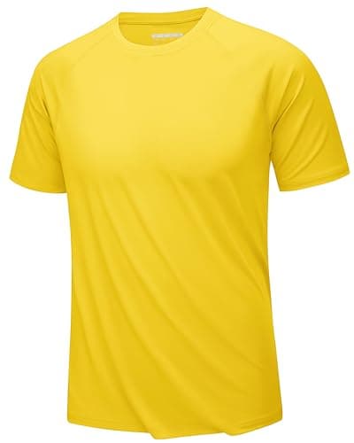KEFITEVD Sun Shirts for Men UPF 50 Swim Shirt Short Sleeve UV SPF Polyester T-Shirts Quick Dry Workout Cycling Beach T-Shirt Moisture Wicking Rash Guard Yellow