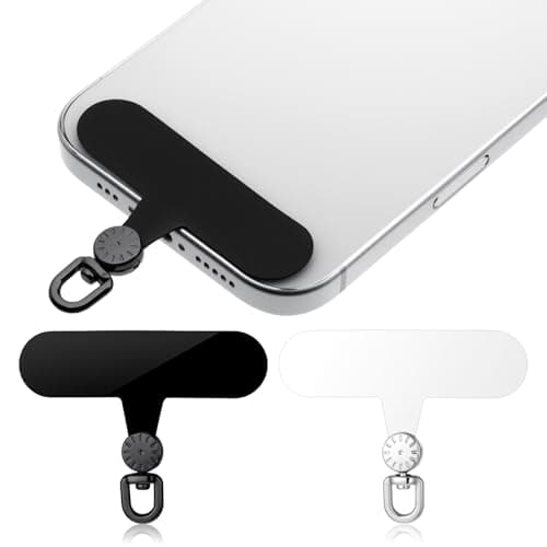 Jxiwfvl 2 Pack Phone Wrist Strap Tether Tab Clear, Cellphone Tether Tab, 360° Rotatable Phone Lanyard Tabs, Wrist Strap Phones Charm Hook Keychain for All Phones Cases (Clear, Black)