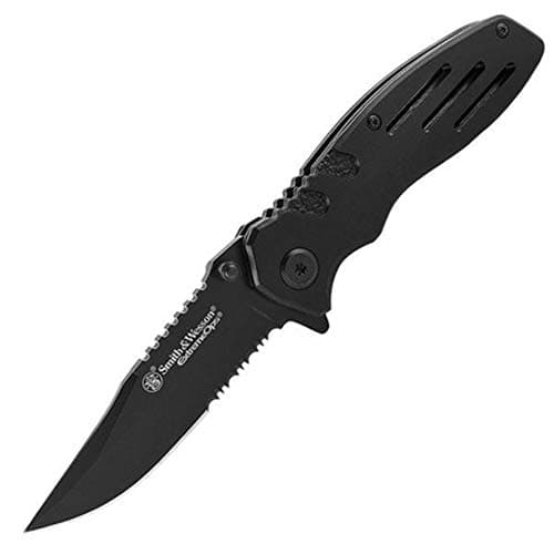 Smith & Wesson Accessories Extreme Ops SWA24S 7.1in S.S. Folding Knife with 3.1in Serrated Clip Point Blade and Aluminum Handle for Outdoor, Tactical, Survival and EDC